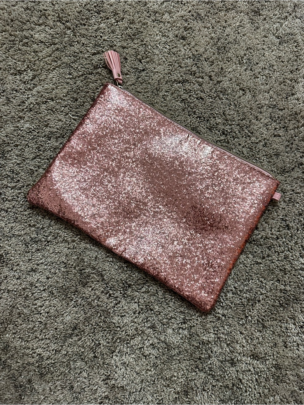 Source Unknown Rose Pink Glitter Zip Clutch